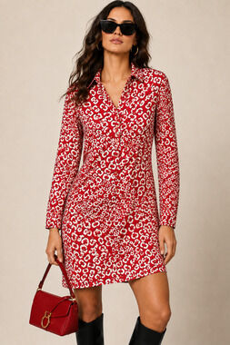 Diane von Furstenberg Silk Geometric Mod Shirt Dress Red White Gold Snap Y2K